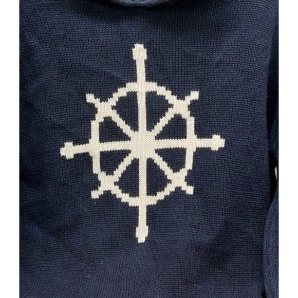Villager Sport Navy Sweater Ship Wheel Size Large Red White Nautical Sailing - Picture 3 of 9